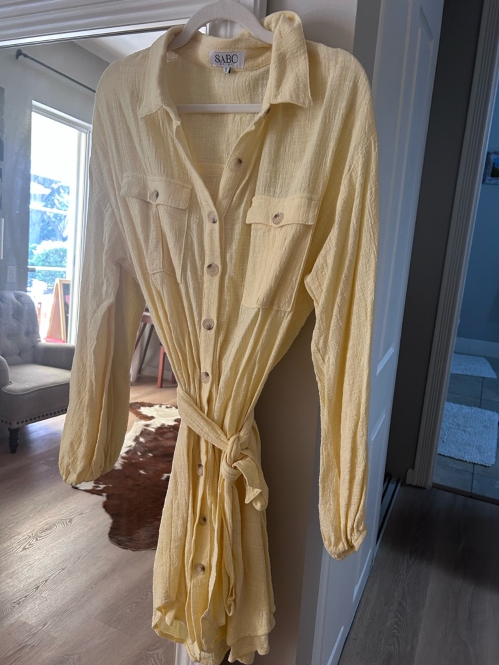 NWOT Sabo Skirt Pale Yellow Button-Front Mini Dress